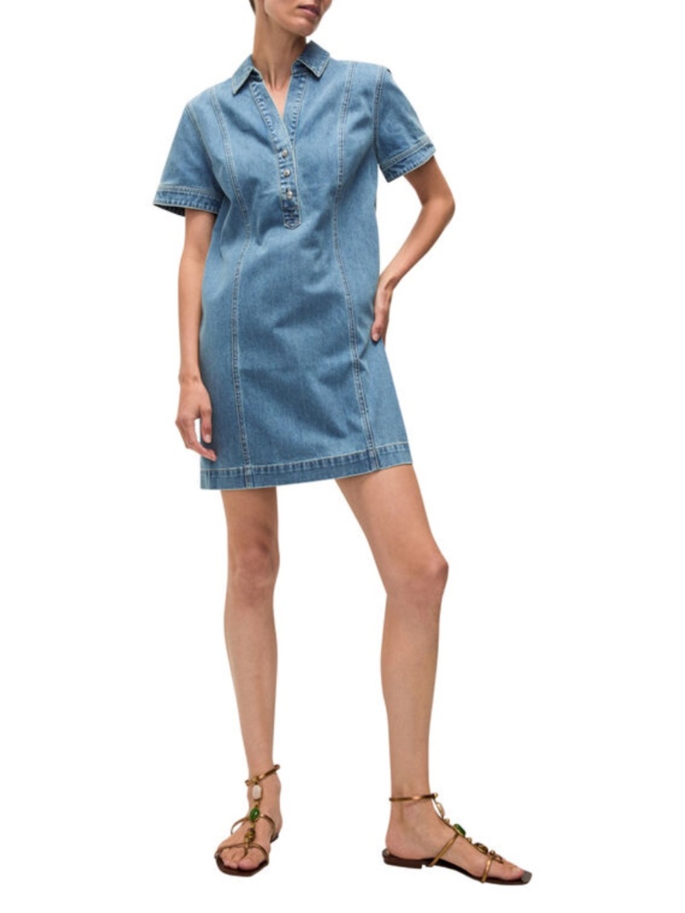 Veronica Beard Otto Mini Denim Polo Dress - Picture 2 of 3